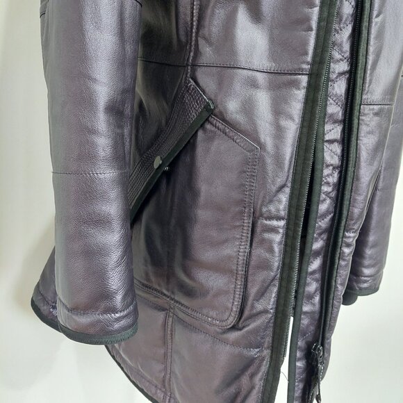 Danier Chloe Leather Fur Collar Purple Lined Jacket Coat Mid Length Sz S/8/UK12 - Picture 4 of 14